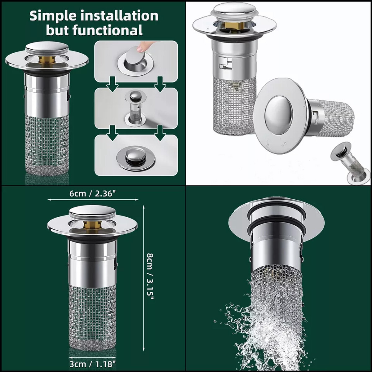 2 Pcs Bathroom Sink Stopper Hair Catcher Bathroom Pop Up Sink Drain Filter