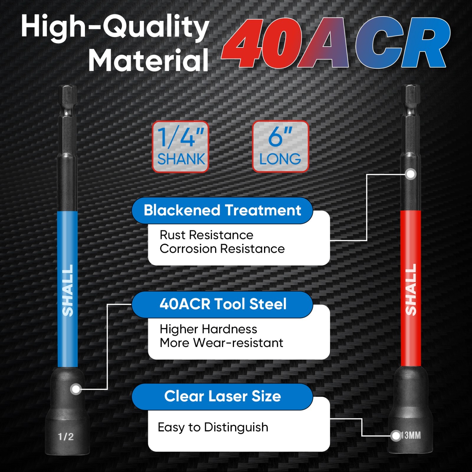 SHALL 16PCS Magnetic Nut Driver Set 6" Long for Impact Drill