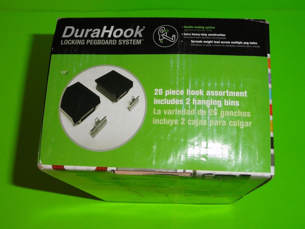 26 PC Kit DuraHook Locking Pegboard System Hook & Bin Wall Storage Organizer NEW