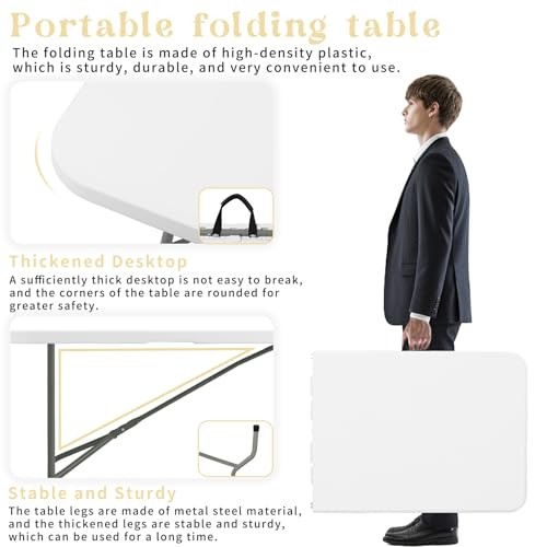 HAISIWLKJ FOLDING TABLE 6 FT LIGHTWEIGHT CAMPING TABLE RECTANGULAR - WHITE