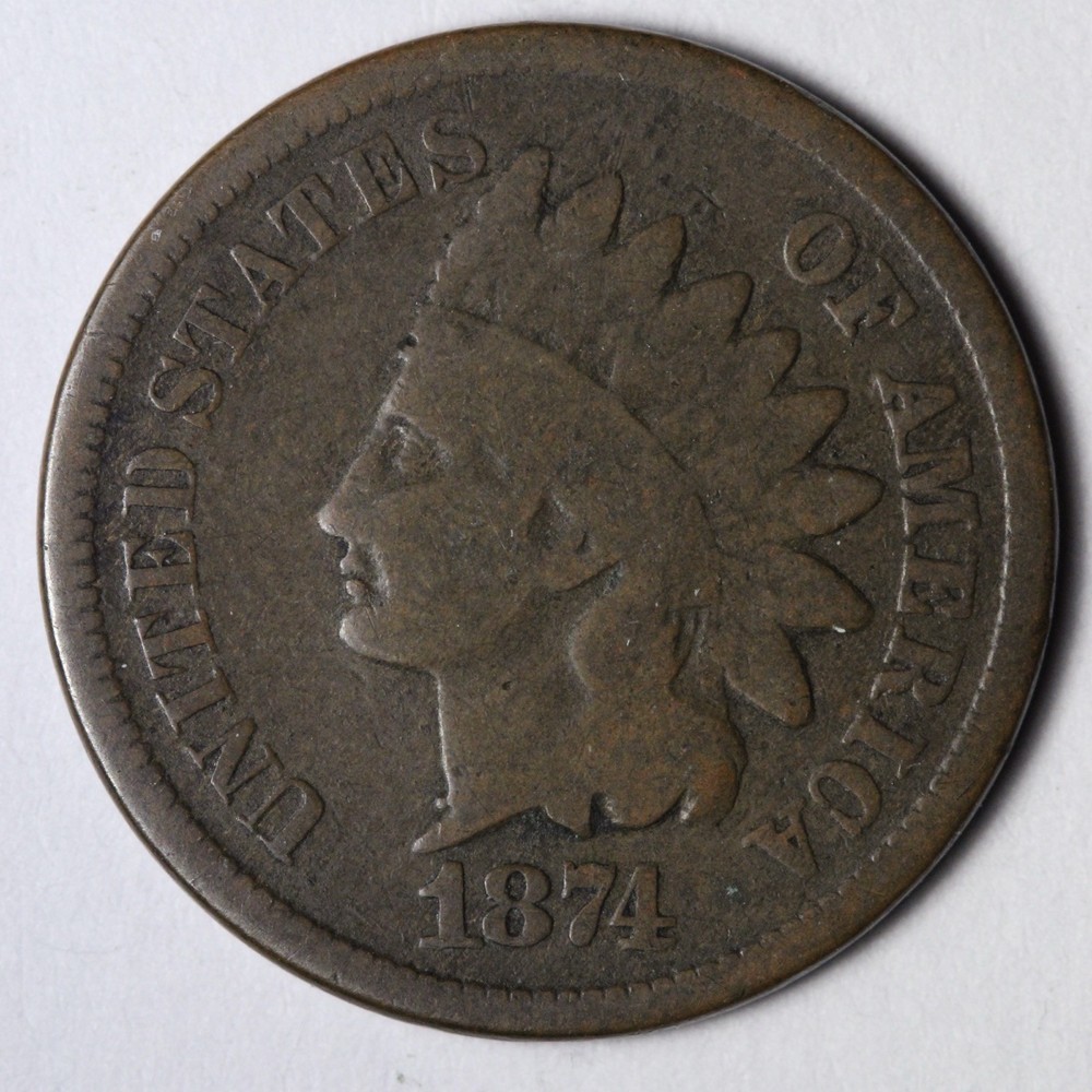 1874 Indian Head Cent Penny FINE E129 AKEM?
