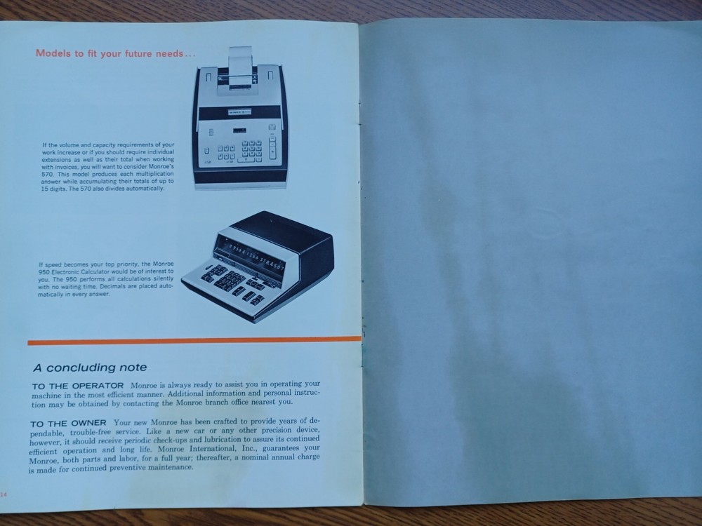 Vintage 1966 Operation Instructions Monroe Automatic E Multiplier Model 111E116