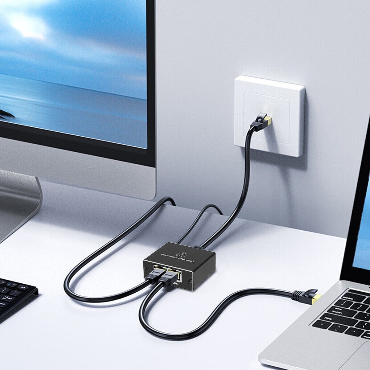RJ45 Gigabit Ethernet Splitter 1000Mbps LAN Network Internet 1 to 2 Out Adapter