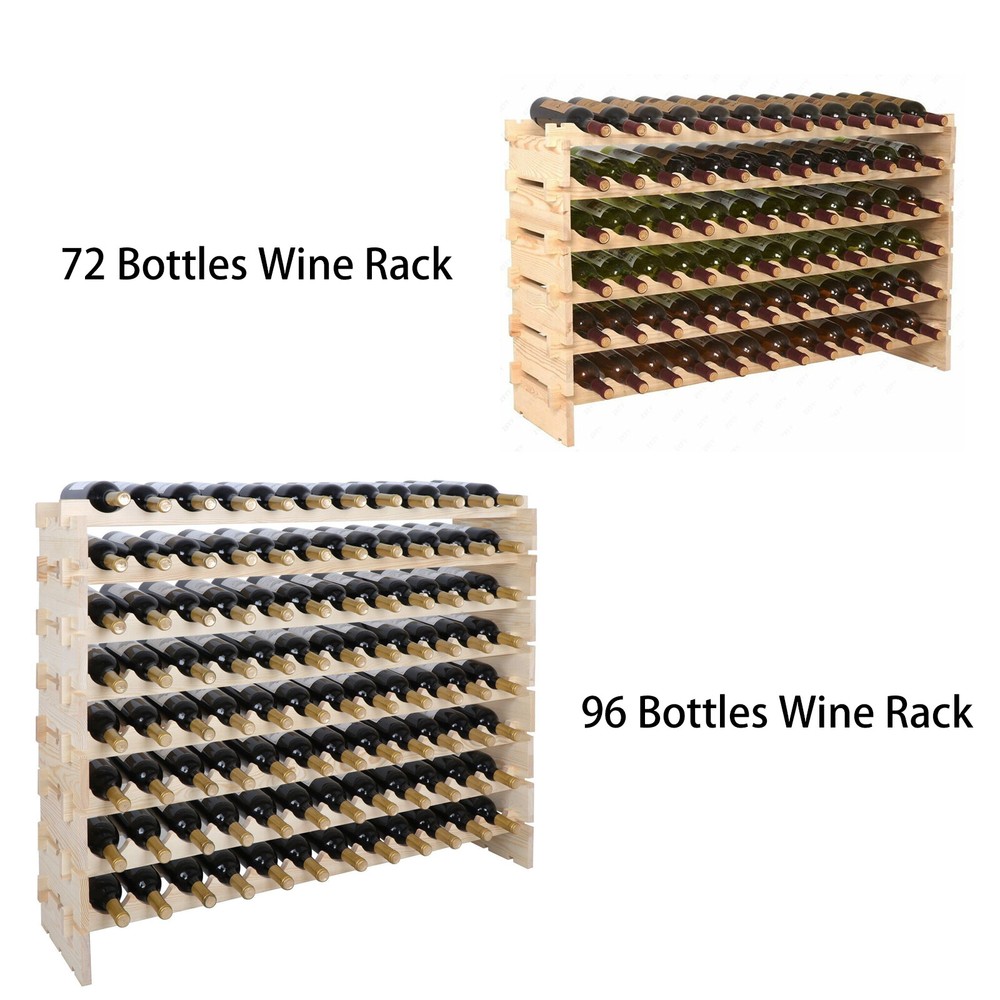72/96 Bottles Wine Rack Holder Wood Display Shelves Stackable Storage Solid