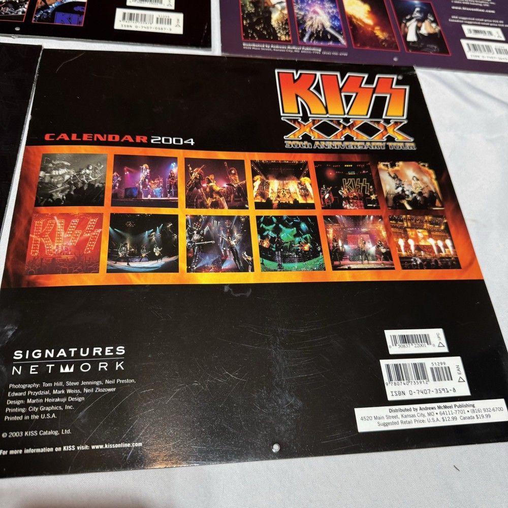 Vintage 90’s KISS Memorabilia Calendars Lot Of 8 ~ 1997 - 2004 VG Condition