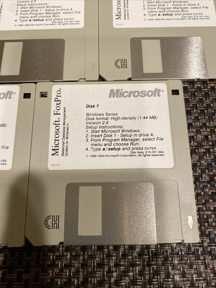 Microsoft FoxPro Floppy Disk Set of 1-7 for Windows