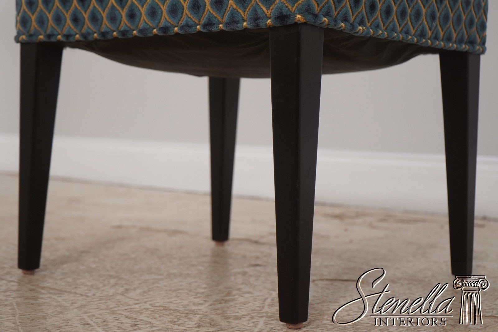 71069: Pair Modern Design Ebony Leg Upholstered Ottoman Stools
