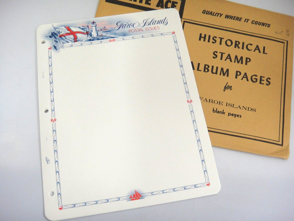 White Ace Faroe Islands Postal Issues 10 Blank Illustrated Border Pages NOS