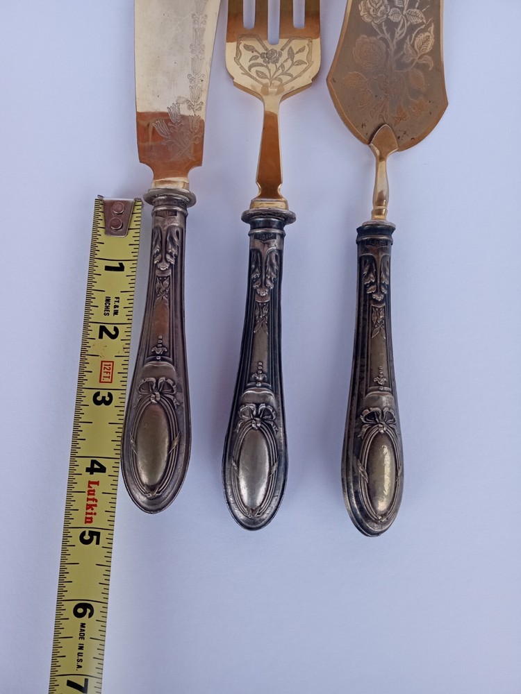 3 Pc. Antique .800 Solid Silver European Pastry Server Set