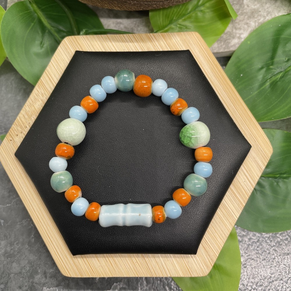 Handmade Ceramic Bead Beaded Stackable 6” Plus Stretch Bracelet New B25