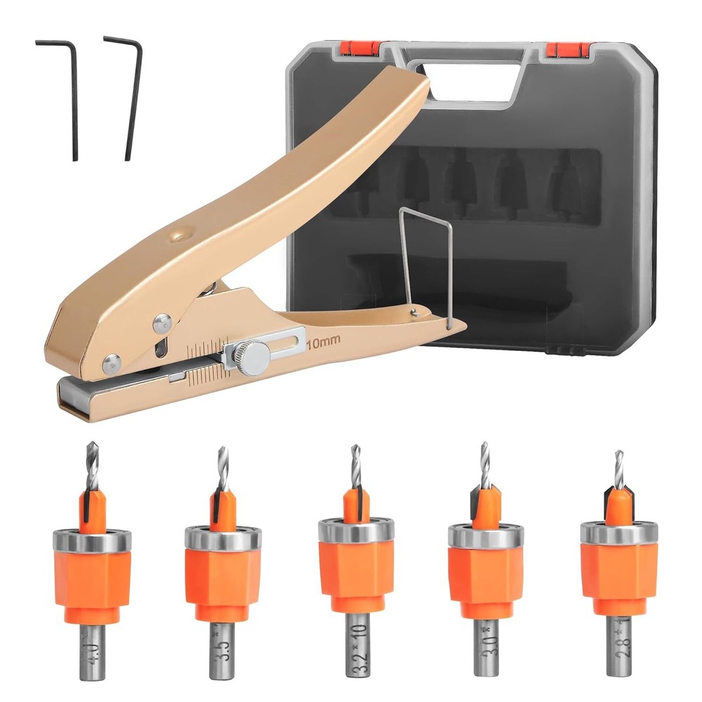 6Pcs Limit Countersink Drill Bit Set with Hole Punch, Adjustable Depth Wood Coun
