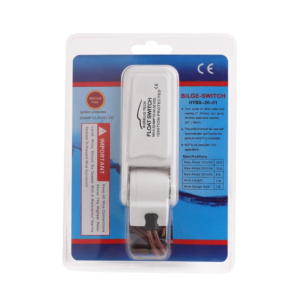 AURELIO TECH Automatic Boat Bilge Pump Float Switch 12V 24V 32V Black