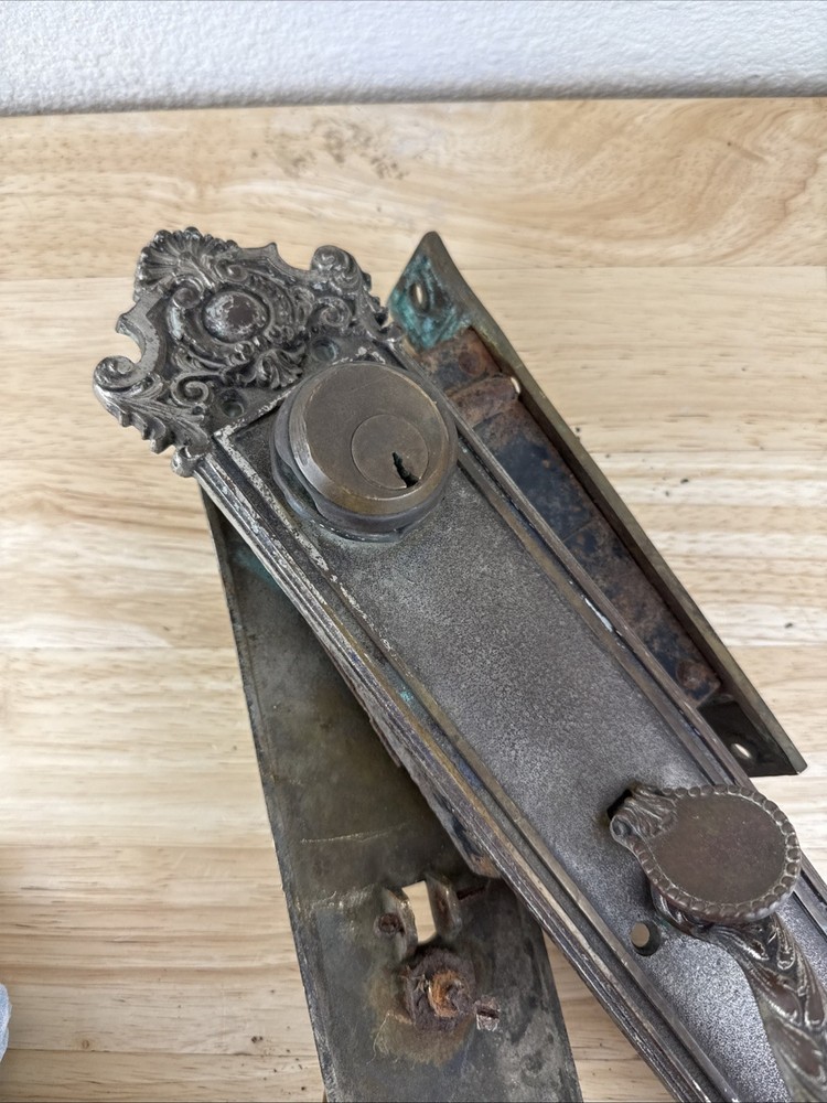 Antique Ornate Entry Way Door Pulls Set Handles, Hardware Salvage - Needs Work