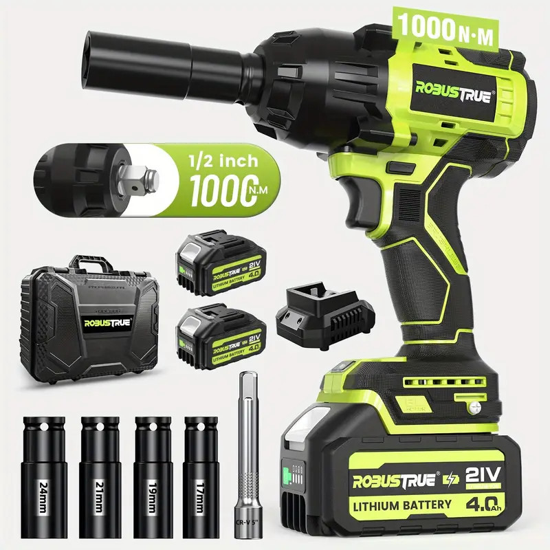 Cordless Impact Wrench 740Ft-lbs 1000N.m Brushless 1/2" 2x4.0Ah for Car Truck