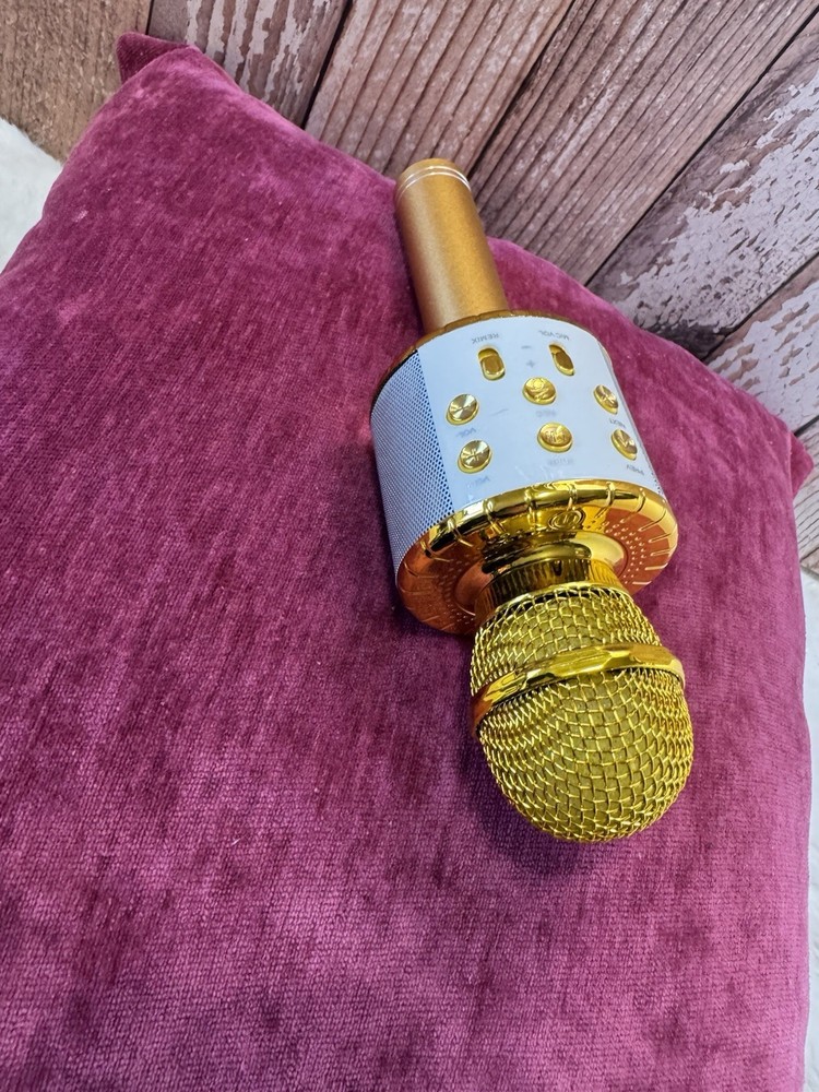 Gold Wireless Bluetooth Karaoke Microphone USB Charging Handheld with Controls