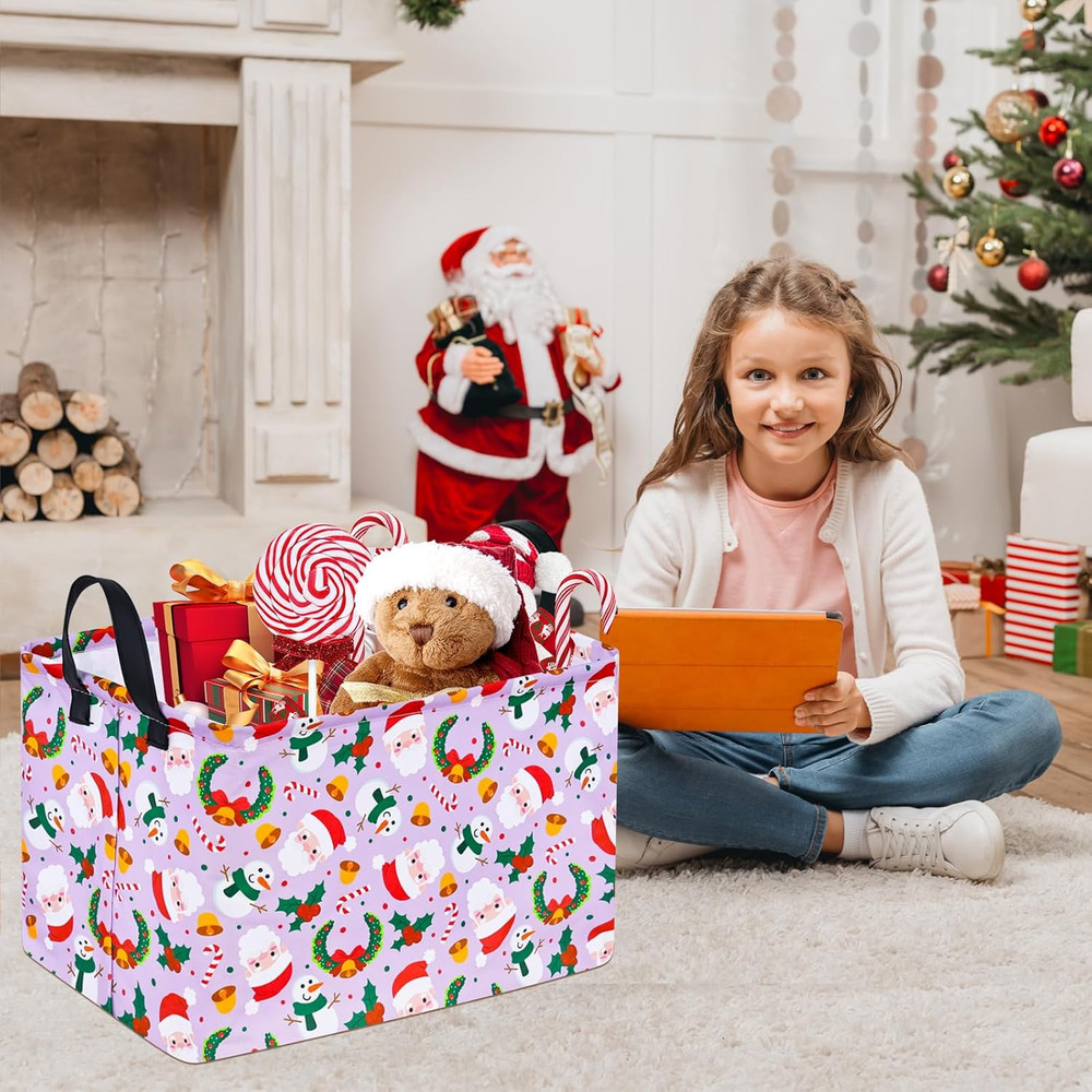 Rectangular Christmas Basket Storage Bin Collapsible Nursery Hamper Book Shel...