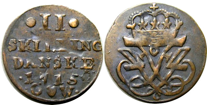 elf Denmark 2 Skilling 1715  CW