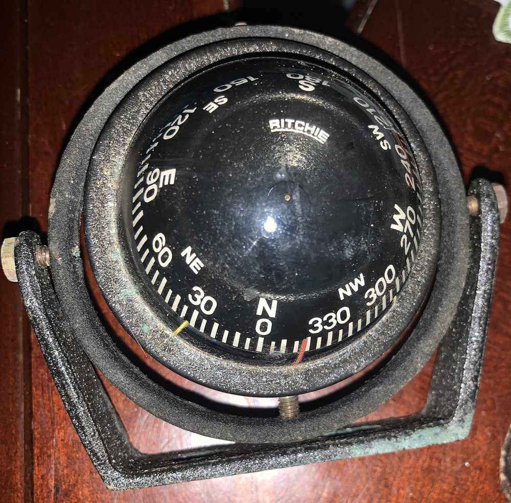 VINTAGE RITCHIE BULKHEAD MOUNT COMPASS - Bronze Body - Nice condition