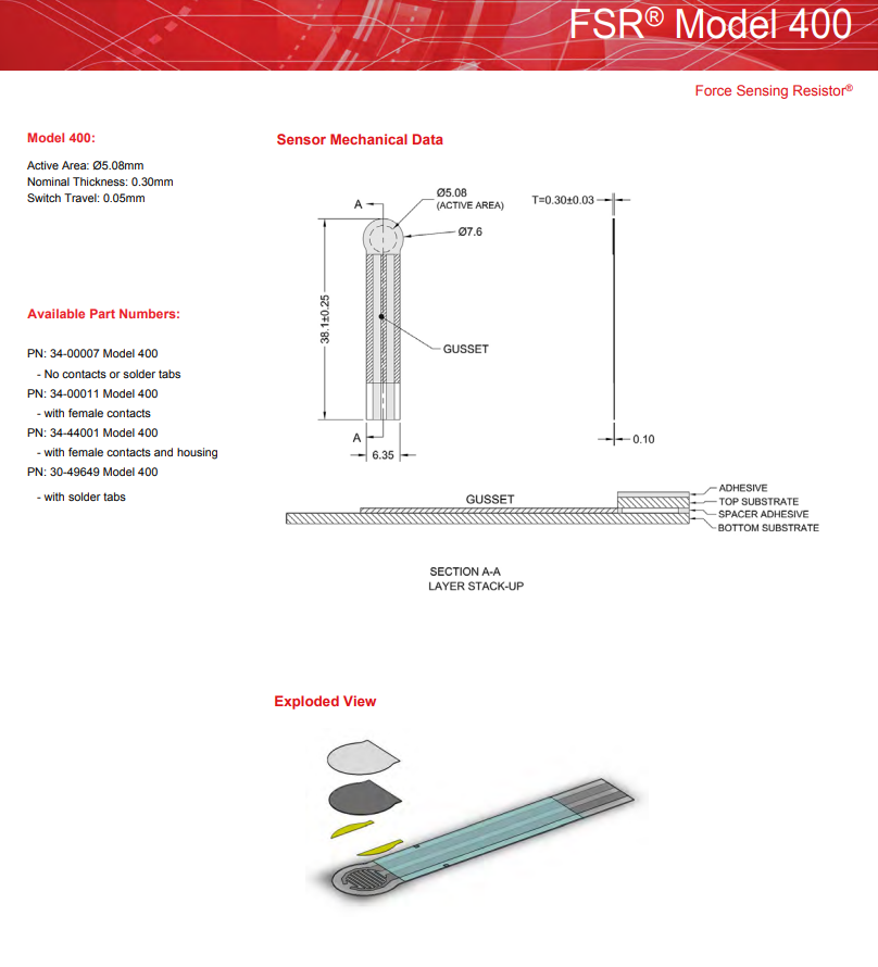 10 pcs Force Sensor FSR400 Interlink Electronics Sensitive Resistor Robotic NEW