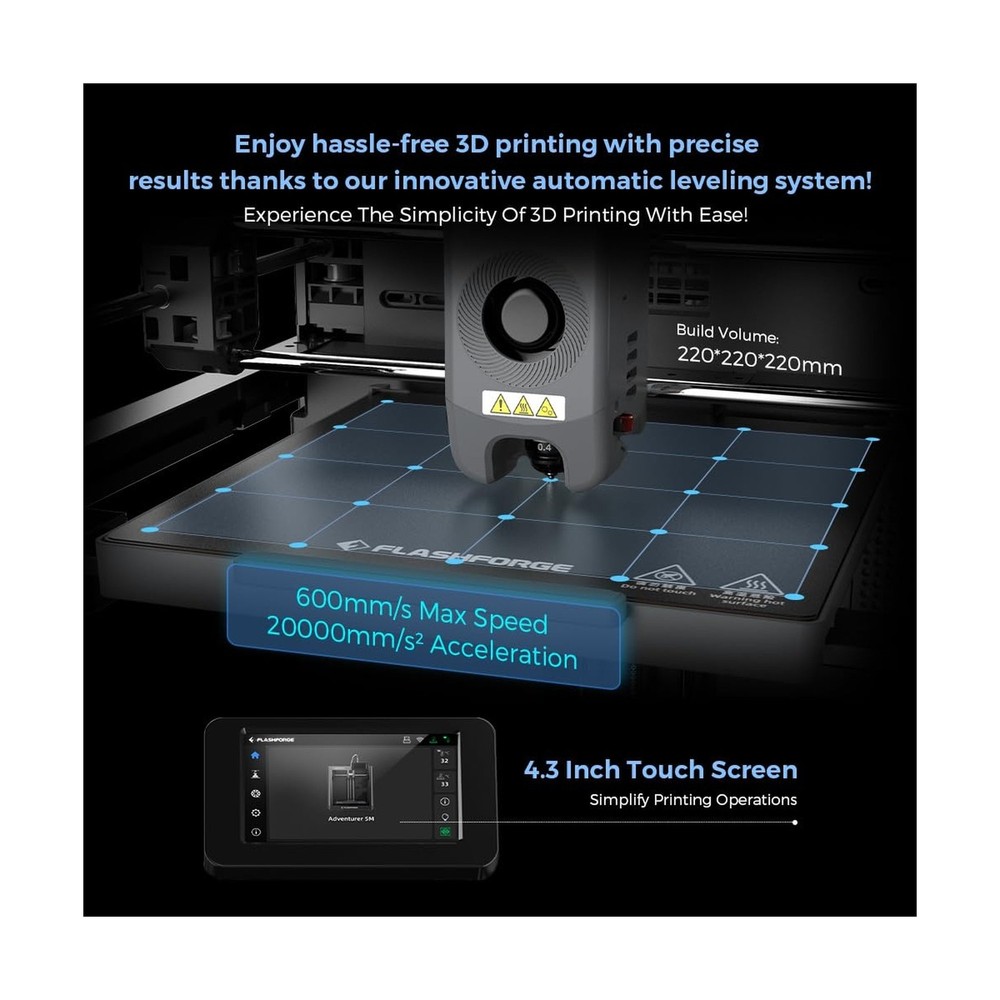 FLASHFORGE Adventurer 5M 3D Printer, 600mm/s Max High-Speed 3D Printers with ...