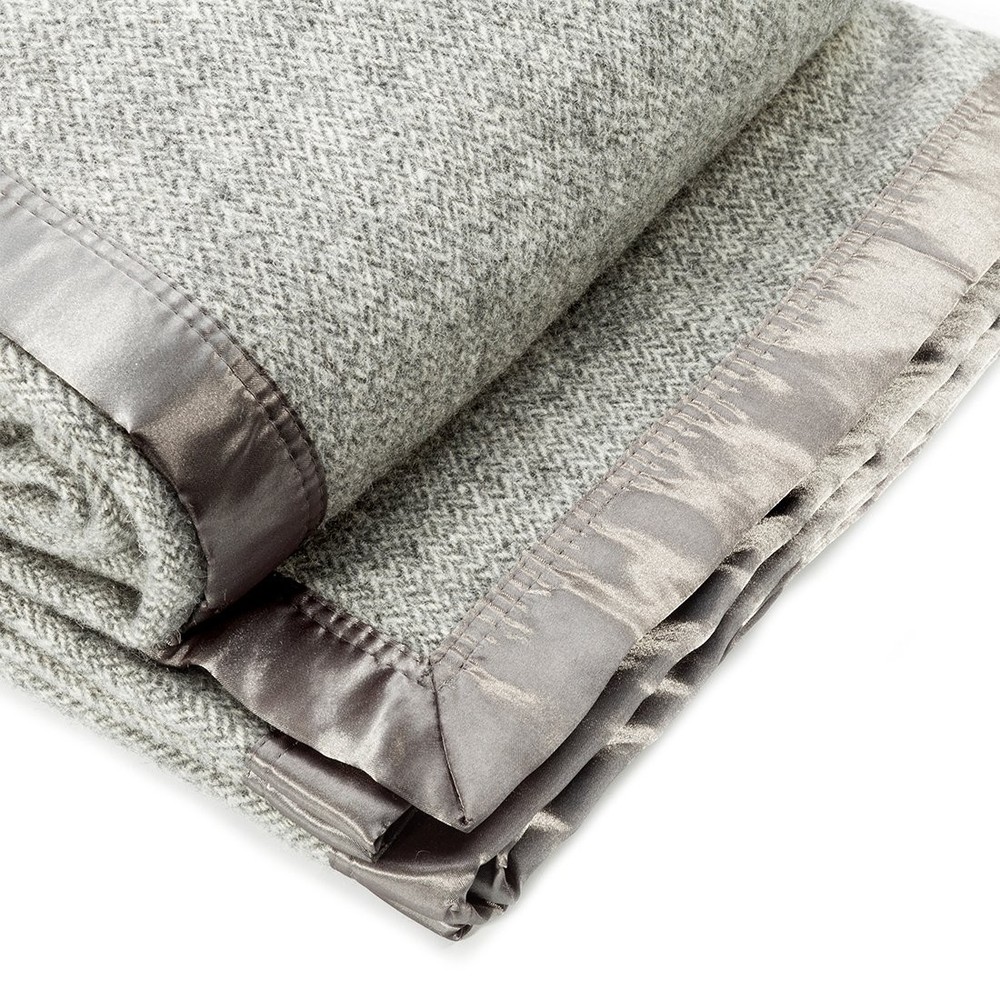 Spencer & Whitney Wool Herringbone Throw Blanket, Grey, Queen Size