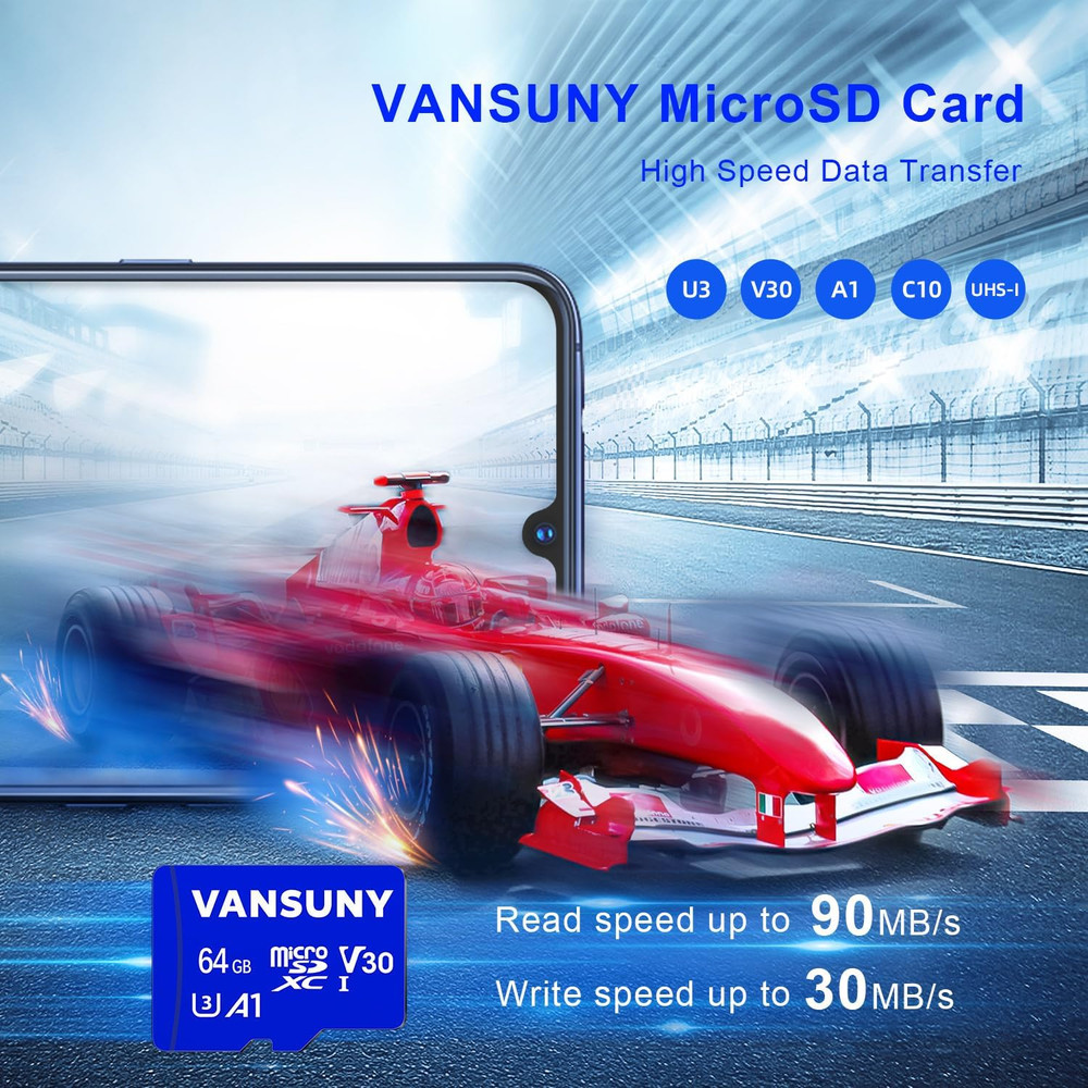 Micro SD Card 64GB Microsdxc Memory Card with SD Adapter A1 App Performance V30