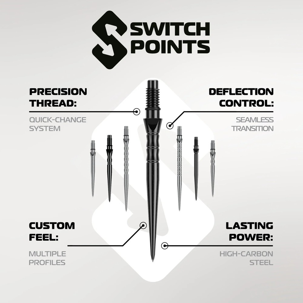 Winmau Switch Steel Tip Points - Wave Black 30mm
