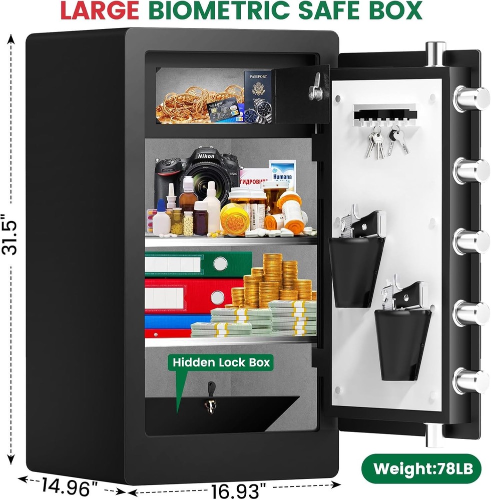 Extra Large 8.1 Cuft Fireproof Waterproof Biometric Safe Heavy Duty Security Box