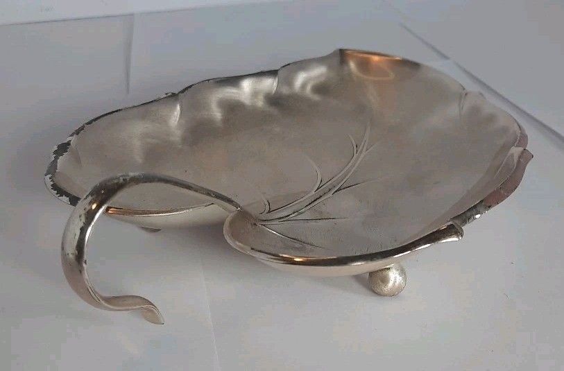 Vintage Silver Plated Leaf Shaped Footed Dish Candy dish Made In Western Germany