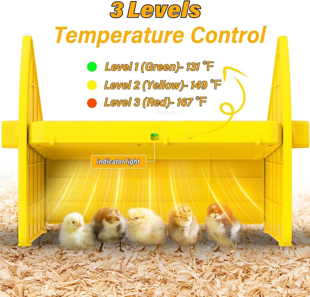 Brooder Plate for Poultry with 3-Level Temp Control - Indoor Use, Yellow