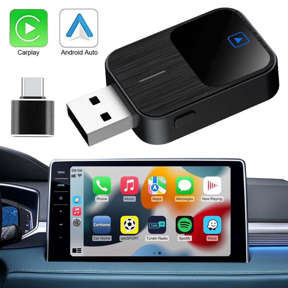 2in1 Wireless CarPlay Adapter Android Auto Car Auto Navigation Player USB US
