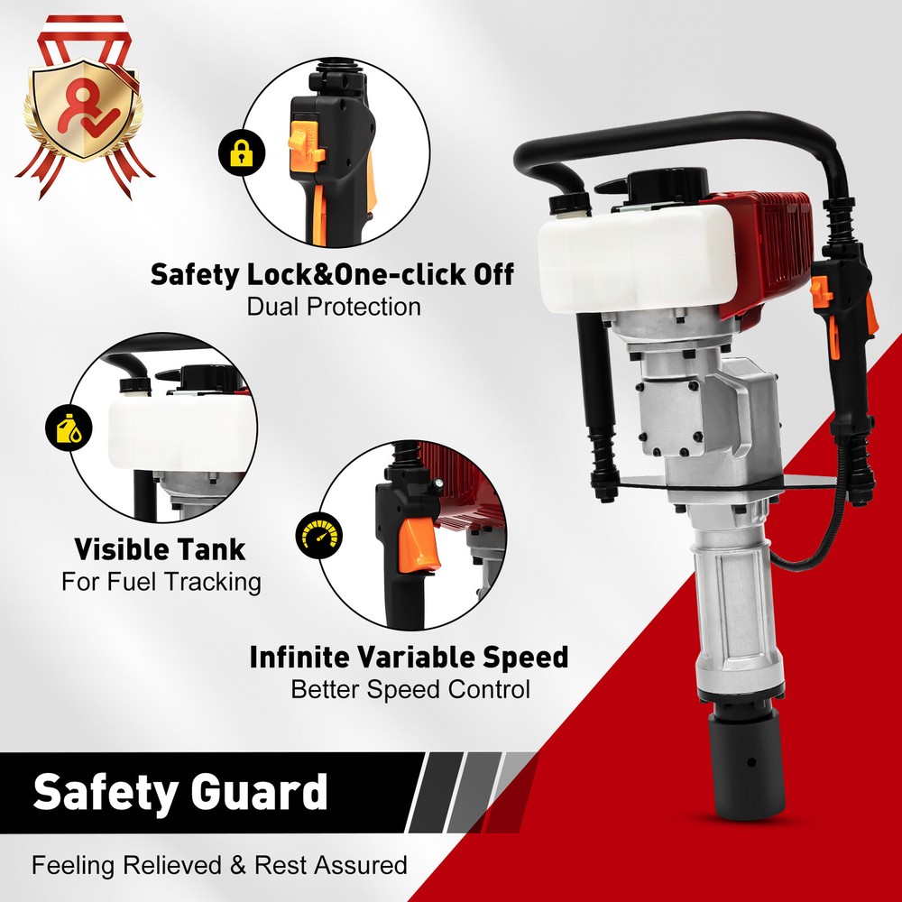 Petrol Post Driver 1900W 52cc Two-Stroke Engine with Shock Absorption