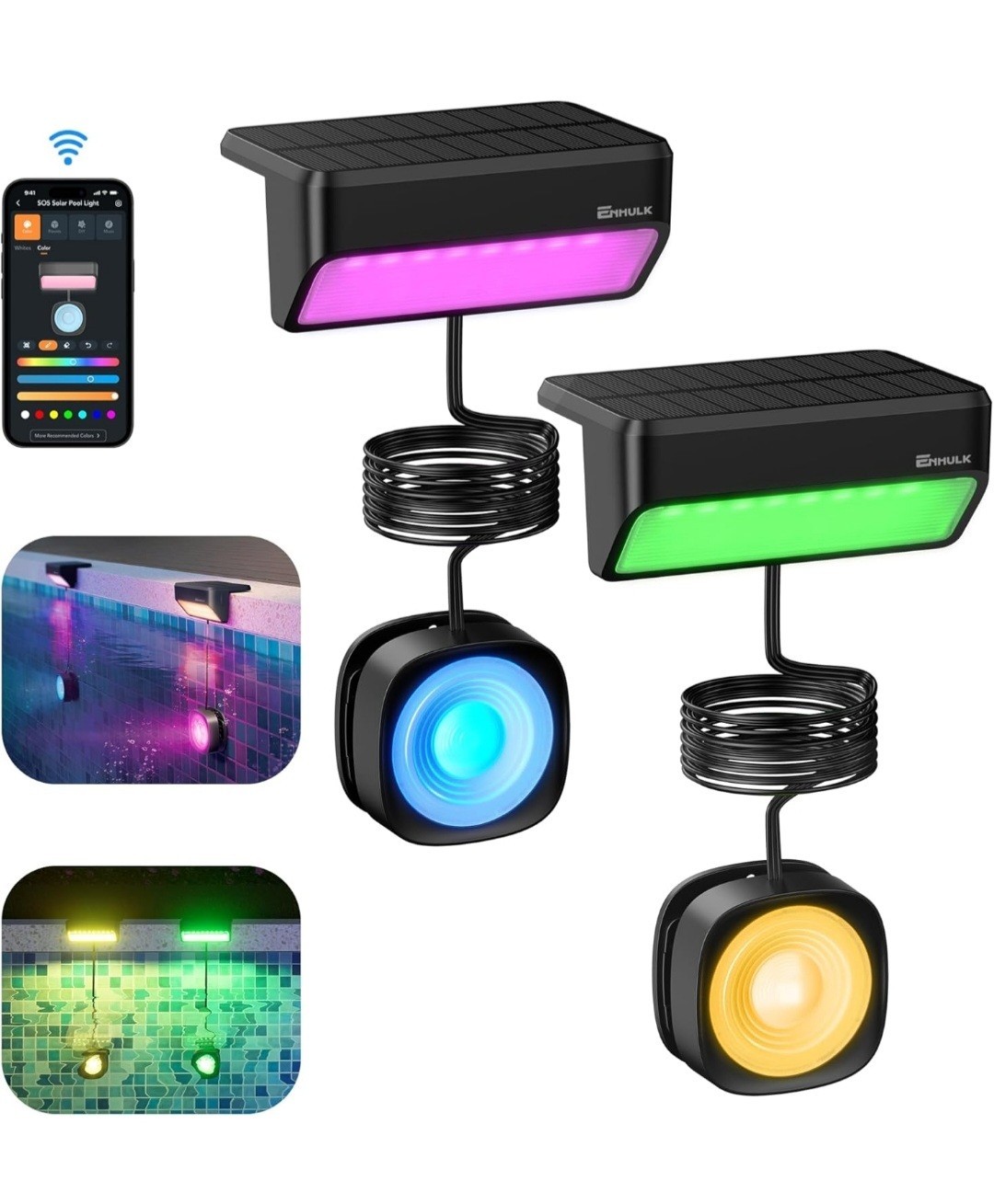 2 Pack Solar Pool Lights Submersible LED With Remote 16 Million Colors 54 Modes