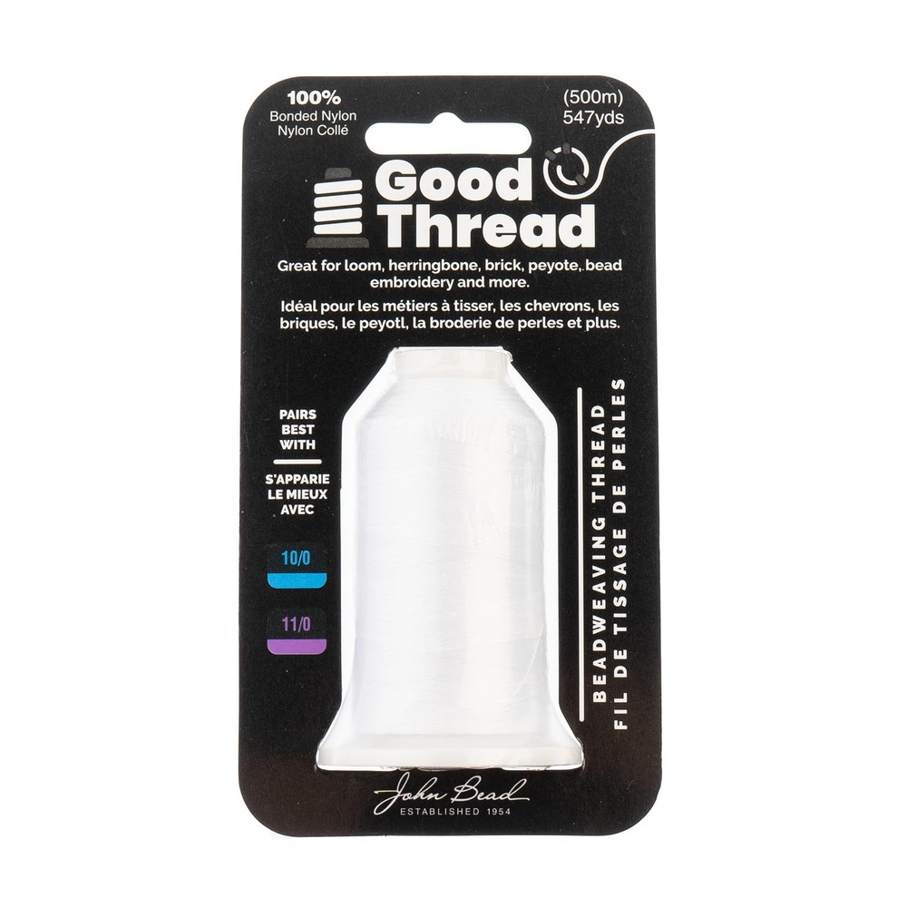 John Bead Good Thread 500m Spool White Bonded Nylon | Beading