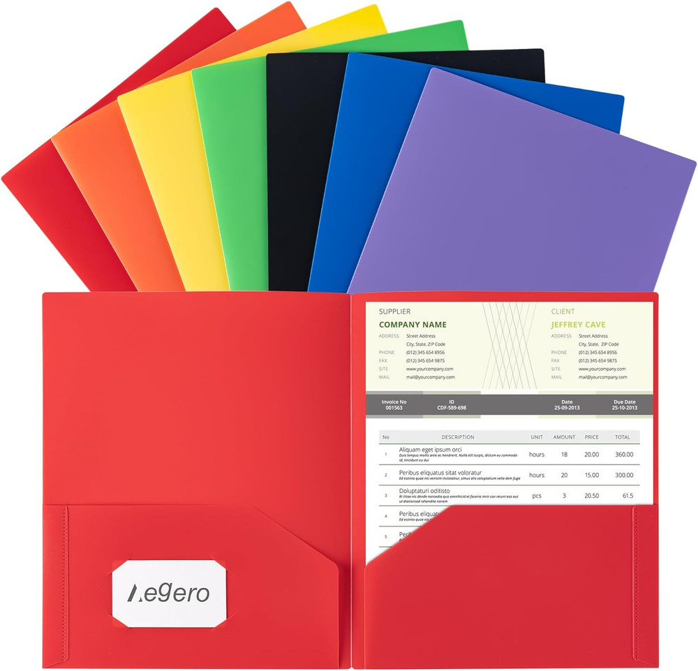 Plastic Folders with Pockets (7 Pack, Assorted Colors), Durable Heavy Duty File