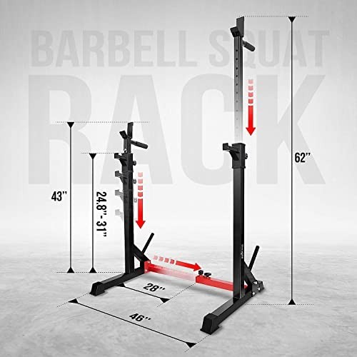 Adjustable Squat Rack for Home Gym - Multi-Function Barbell Stand, Dip Station,