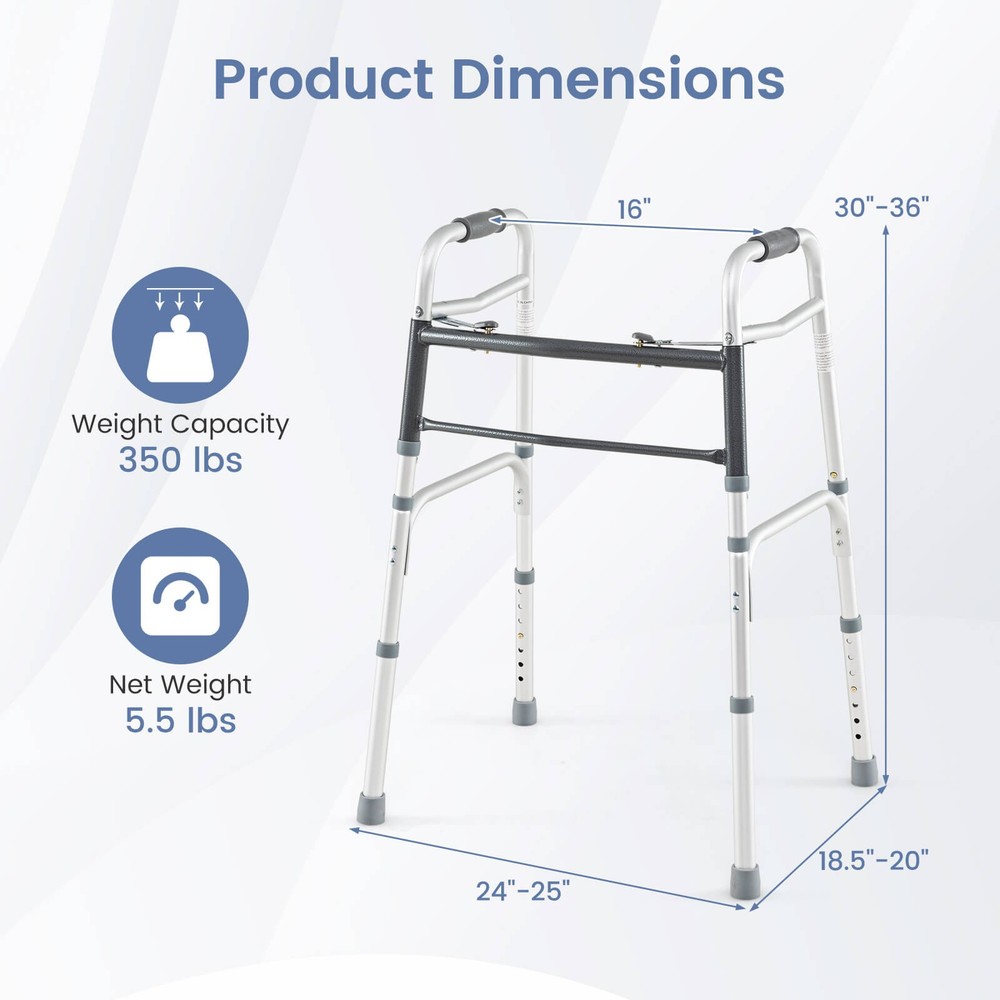 7-Level Adjustable Height, Lightweight Aluminum Mobility Aid, 2-Button Folding