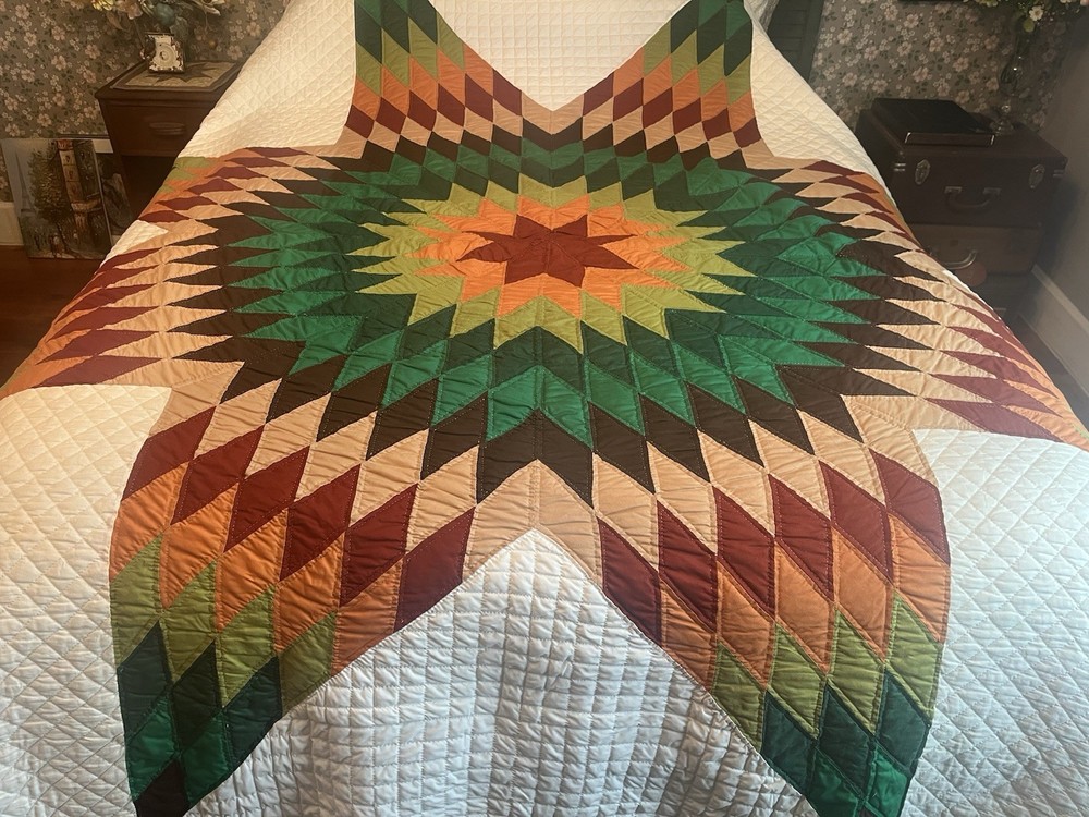 Vintage Handmade Quilt Lonestar Bedspread Cotton Patchwork King