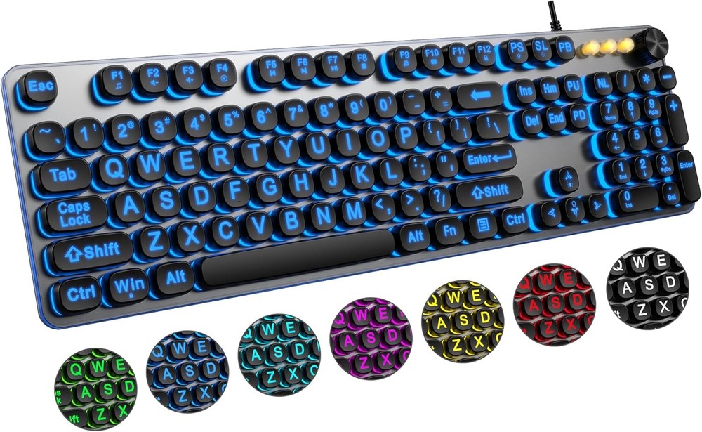 Large Print Backlit Keyboard with 7-Color Backlit, Wired USB Lighted Computer...