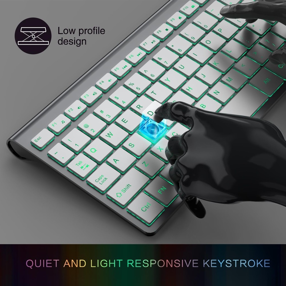 J Wireless Keyboard and Combo with 7 Backlit Options,Quiet Light Up Keys,Type...