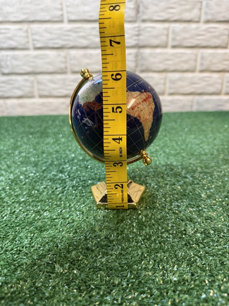 Gemstone Tabletop Globe Multicolor with Gold Base, Small Decorative, Rotating