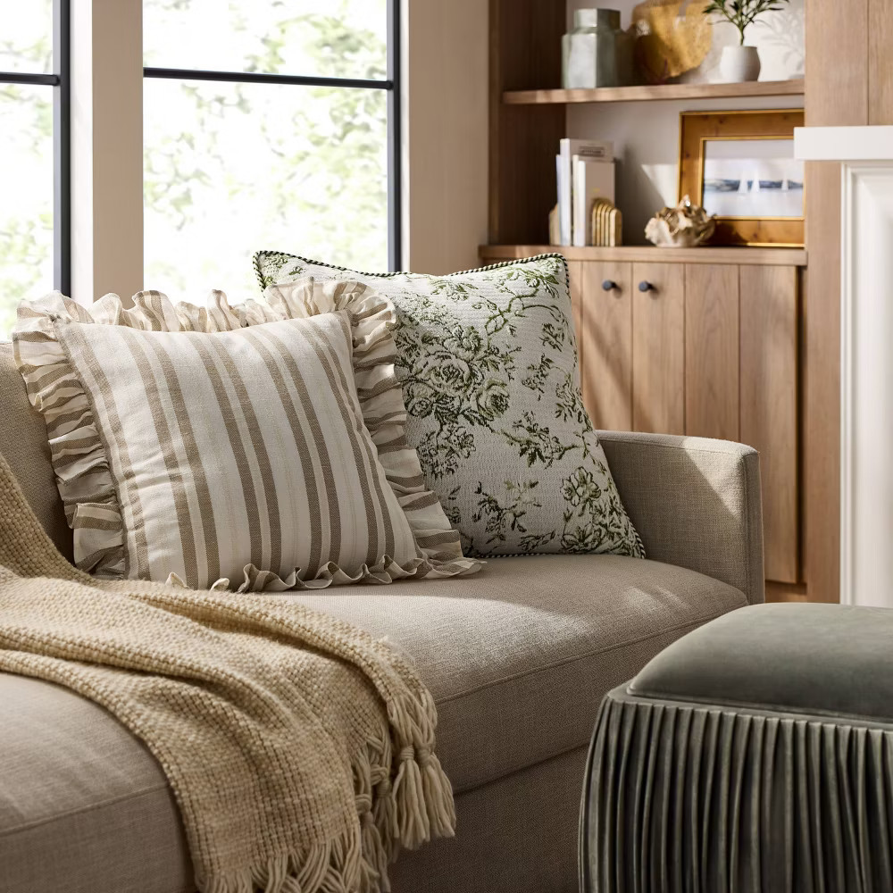 Oversized Square Floral Jacquard Pillow Green - Threshold designed with