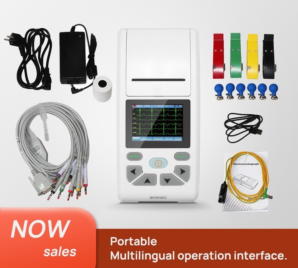 Handheld ECG EKG Machine 1/3/6/12-lead electrocardiograph Printer PC Software
