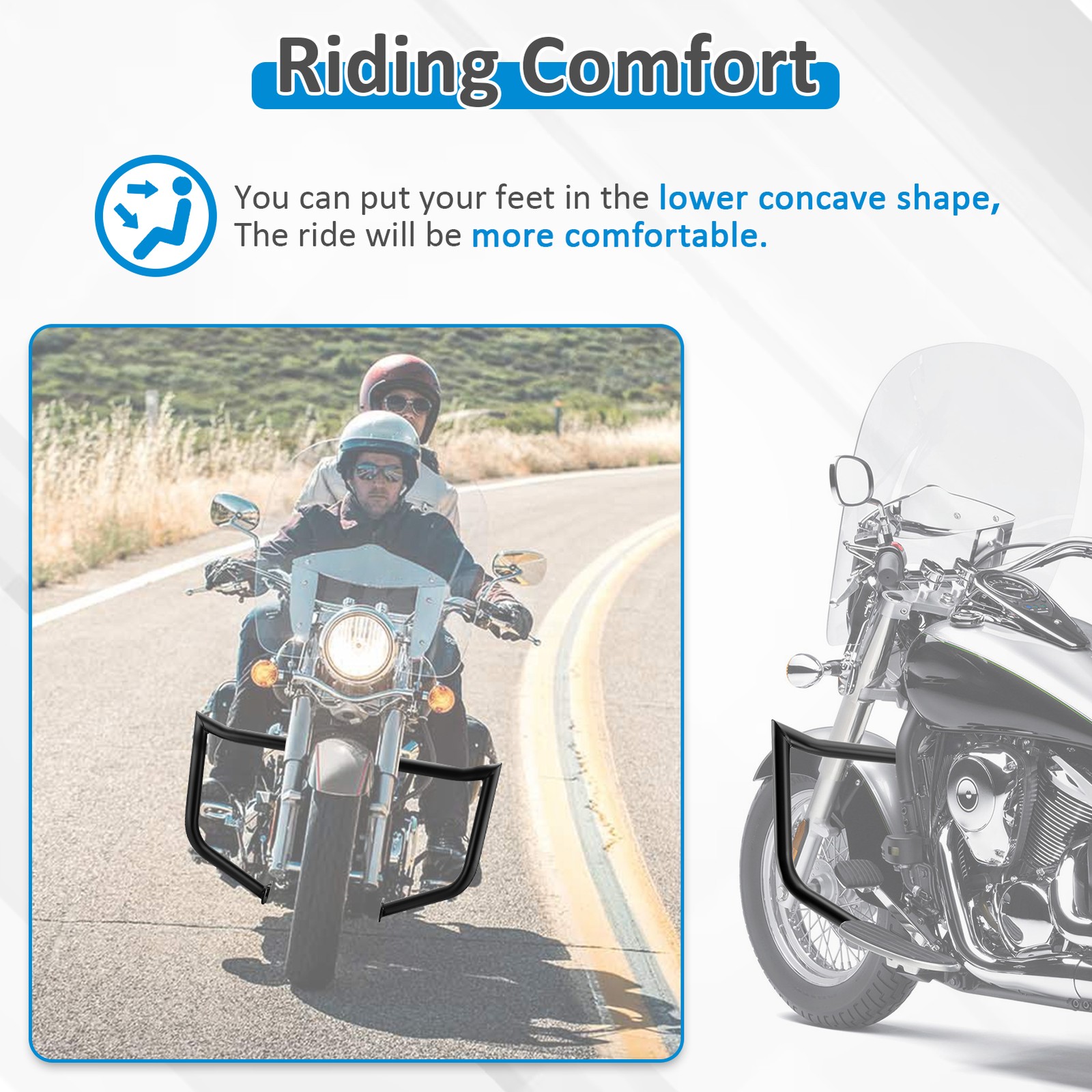 For 06-24 Kawasaki VN900B/C/D/E/F Black Front Engine Highway Guard Crash Bar