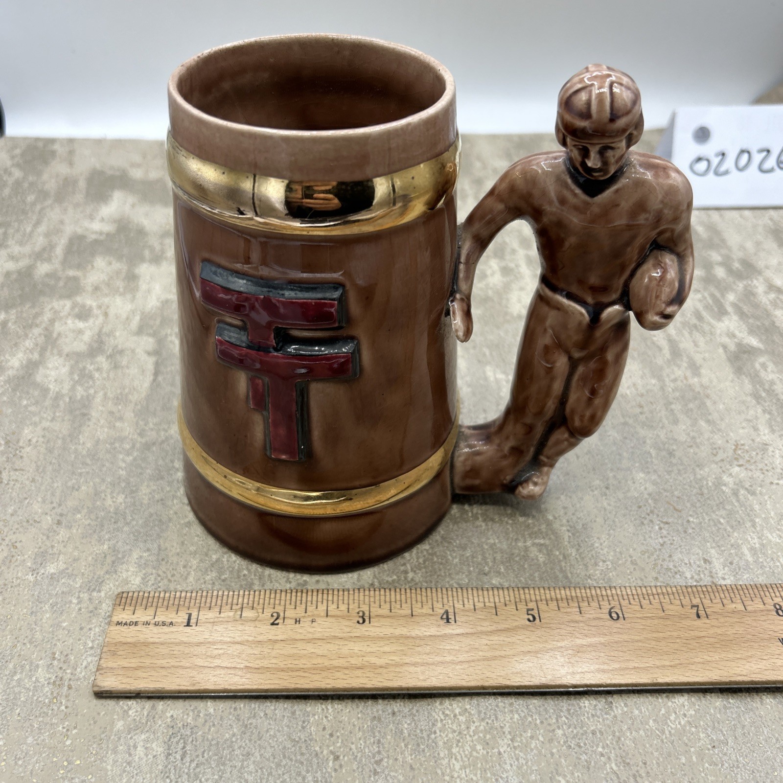 Texas Tech Glass Mug/Stein With Raised Emblem Football Handle