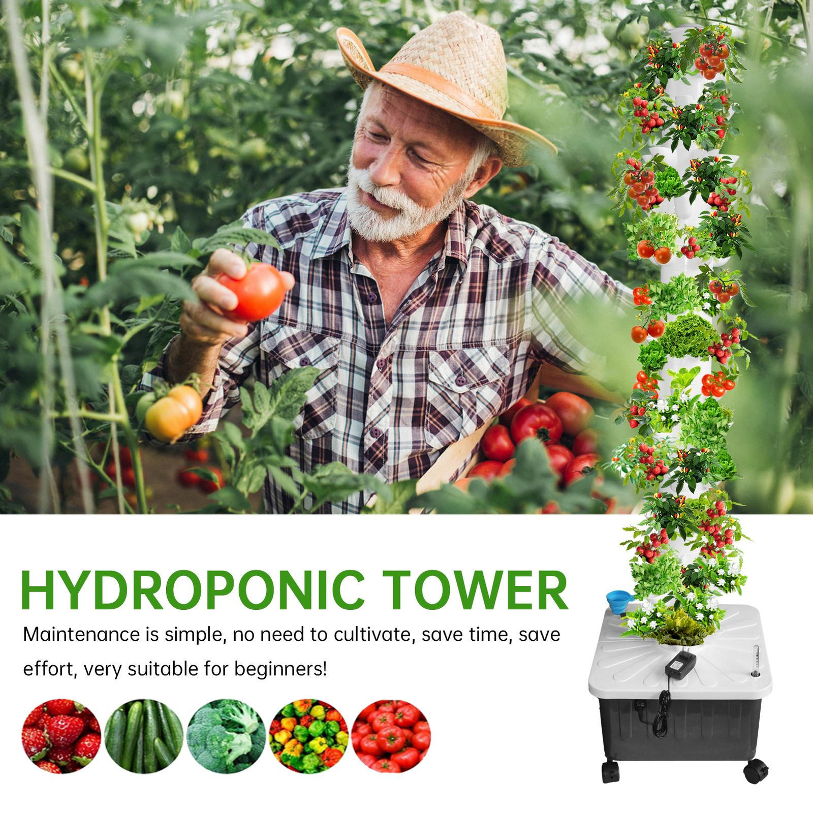 Vertical 70-Pots Hydroponics Tower Set Hydroponic Growing System Home Gardening