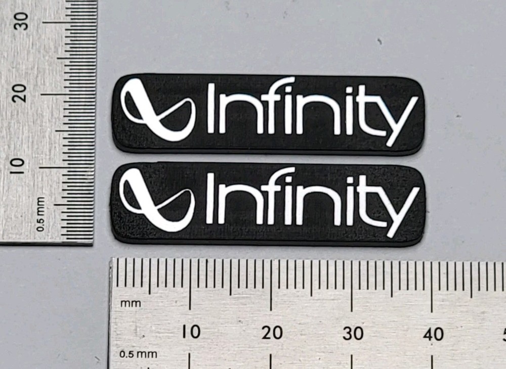 Infinity Reference Speaker Badge Emblem Logo Premium Silver Pair With Adhesive