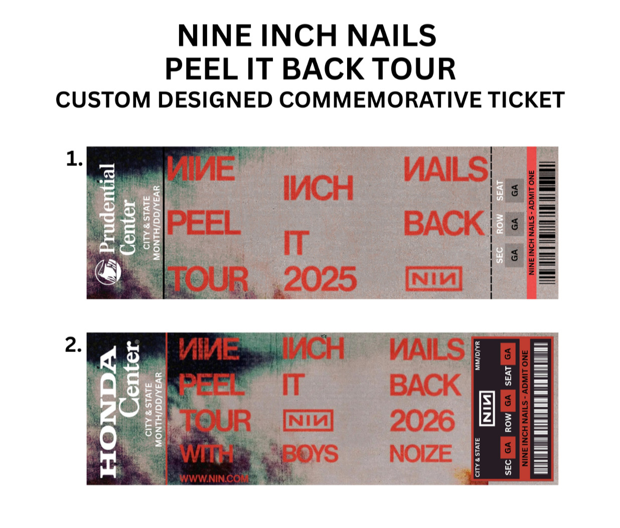 Nine Inch Nails (NIN) Peel It Back Tour Custom Design Commemorative Ticket