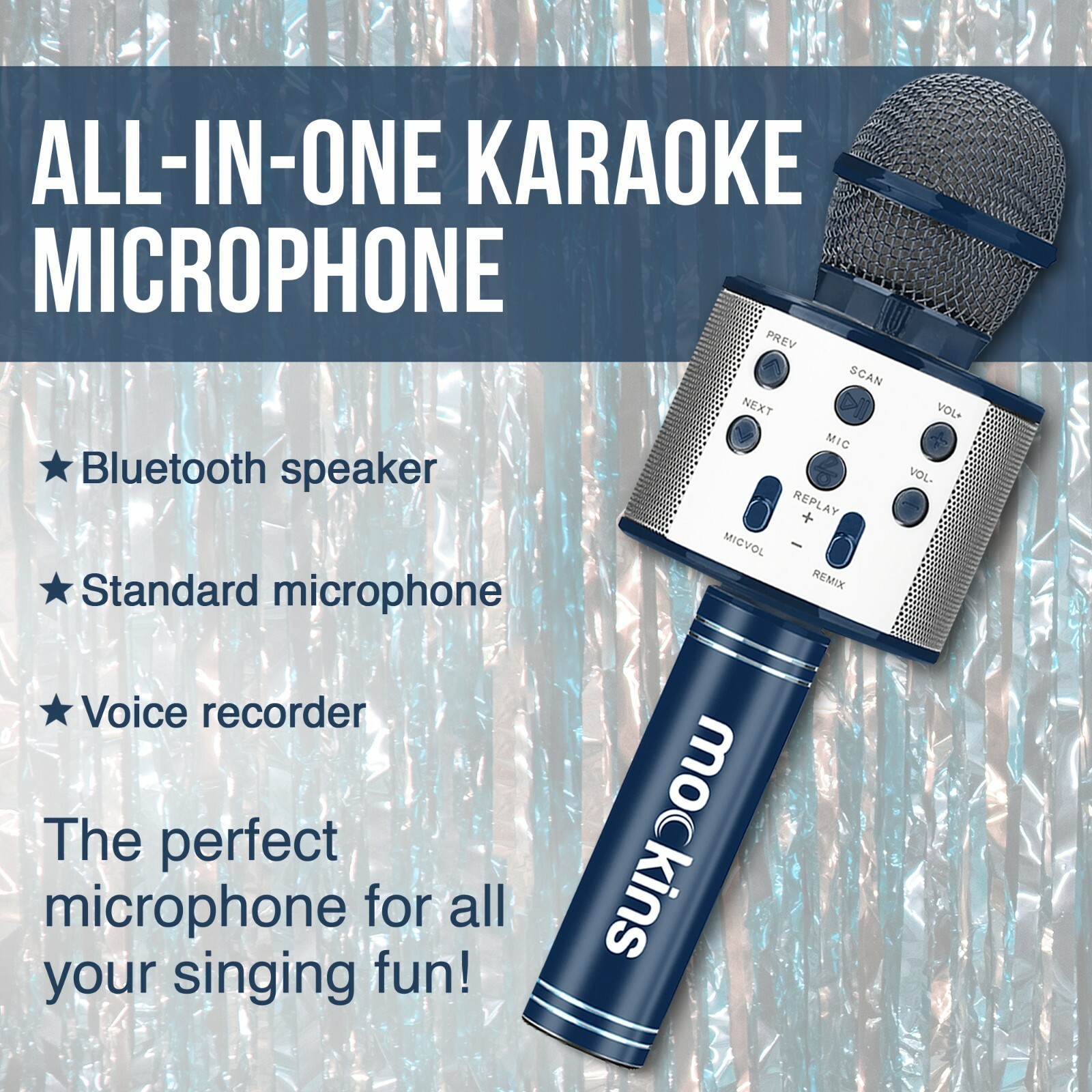 Mockins Wireless Bluetooth Karaoke Microphone, Navy, Holiday Gift kids