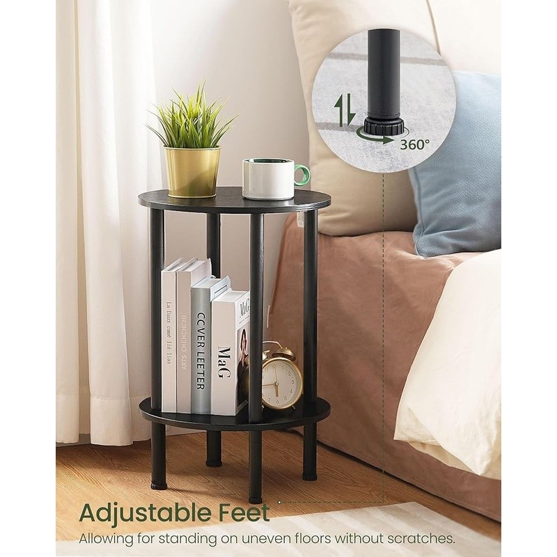 Compact Round End Table W/ Dual Layer Storage Stylish Nightstand Small Spaces US